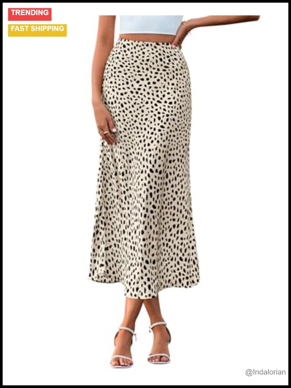Satin Midi Skirt High Waisted A-Line Flowy Elastic Waist for Casual Party Work